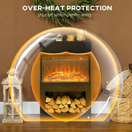 19" Electric Fireplace with Surround, 3D Flame Effect, 6 Colours & 3 Brightness