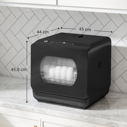 Table Top Dishwasher with Built-in 6L Water Tank, Mini Countertop Dishwasher with 6 Programs, 4 Place Settings, Black