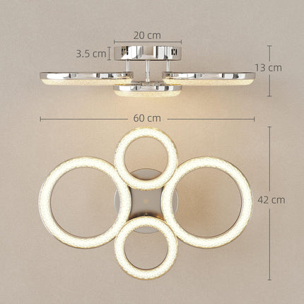 LED Ceiling Light, Modern Dimmable 4 Rings Ceiling Lamp with Wall Switch, 40W 4350lm Flush Mount Ceiling Light with 3500K/4500K/6000K Colour Temperatures for Living Room, Bedroom, Silver Tone