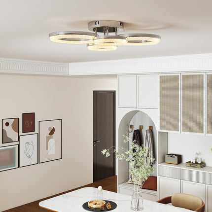LED Ceiling Light, Modern Dimmable 4 Rings Ceiling Lamp with Wall Switch, 40W 4350lm Flush Mount Ceiling Light with 3500K/4500K/6000K Colour Temperatures for Living Room, Bedroom, Silver Tone
