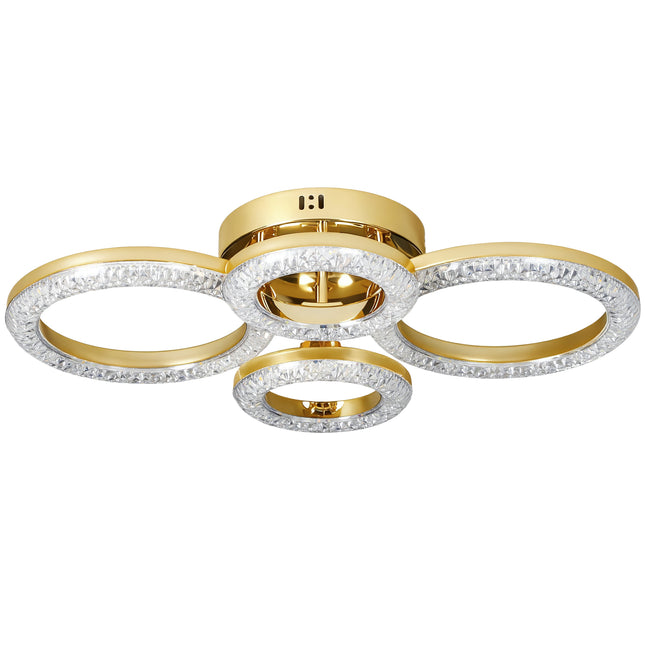 LED Ceiling Light, Modern Dimmable 4 Rings Ceiling Lamp with Wall Switch, 40W 4350lm Flush Mount Ceiling Light with 3500K/4500K/6000K Colour Temperatures for Living Room, Bedroom, Gold Tone