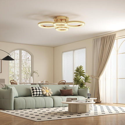 LED Ceiling Light, Modern Dimmable 4 Rings Ceiling Lamp with Wall Switch, 40W 4350lm Flush Mount Ceiling Light with 3500K/4500K/6000K Colour Temperatures for Living Room, Bedroom, Gold Tone