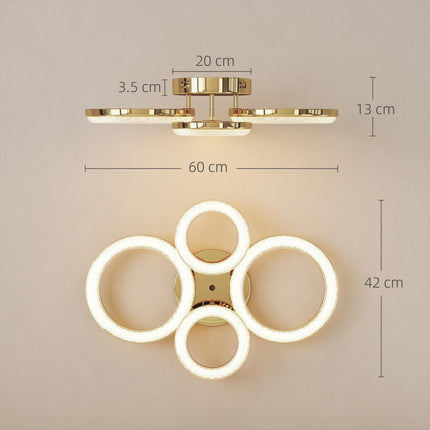 LED Ceiling Light, Modern Dimmable 4 Rings Ceiling Lamp with Wall Switch, 40W 4350lm Flush Mount Ceiling Light with 3500K/4500K/6000K Colour Temperatures for Living Room, Bedroom, Gold Tone