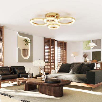 LED Ceiling Light, Modern Dimmable 4 Rings Ceiling Lamp with Wall Switch, 40W 4350lm Flush Mount Ceiling Light with 3500K/4500K/6000K Colour Temperatures for Living Room, Bedroom, Gold Tone