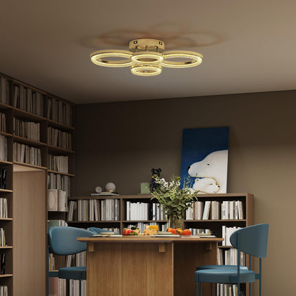 LED Ceiling Light, Modern Dimmable 4 Rings Ceiling Lamp with Wall Switch, 40W 4350lm Flush Mount Ceiling Light with 3500K/4500K/6000K Colour Temperatures for Living Room, Bedroom, Gold Tone