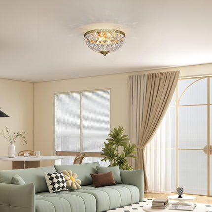 Crystal Chandelier Ceiling Light with 168 Octagonal Beads, Vintage 2-Light Flush Mount Ceiling Light for Living Room, Bedroom, Hallway, Dining Room, Gold Tone
