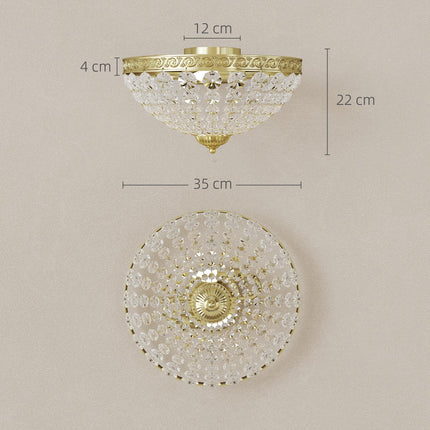 Crystal Chandelier Ceiling Light with 168 Octagonal Beads, Vintage 2-Light Flush Mount Ceiling Light for Living Room, Bedroom, Hallway, Dining Room, Gold Tone