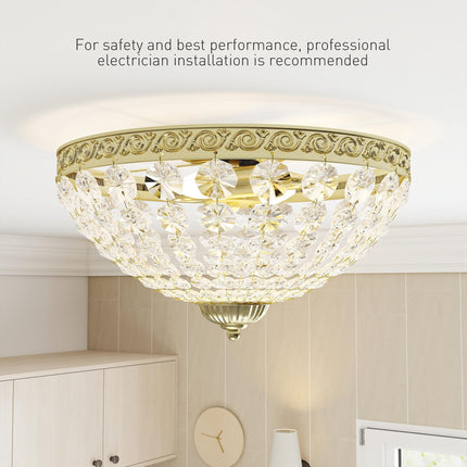Crystal Chandelier Ceiling Light with 168 Octagonal Beads, Vintage 2-Light Flush Mount Ceiling Light for Living Room, Bedroom, Hallway, Dining Room, Gold Tone