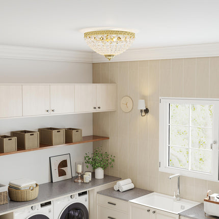 Crystal Chandelier Ceiling Light with 168 Octagonal Beads, Vintage 2-Light Flush Mount Ceiling Light for Living Room, Bedroom, Hallway, Dining Room, Gold Tone