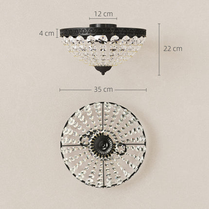 Crystal Chandelier Ceiling Light with 168 Octagonal Beads, Vintage 2-Light Flush Mount Ceiling Light for Living Room, Bedroom, Hallway, Dining Room, Black