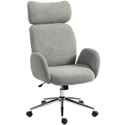 Office Chair with Adjustable Headrest, Spring Pack, Curved Line, Boucle Fabric - Charcoal Grey