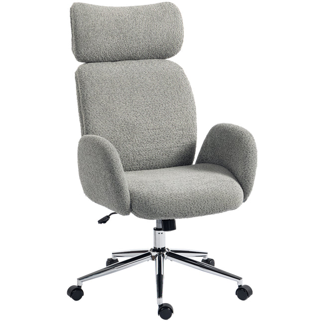 Office Chair with Adjustable Headrest, Spring Pack, Curved Line, Boucle Fabric - Charcoal Grey
