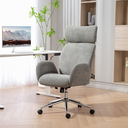 Office Chair with Adjustable Headrest, Spring Pack, Curved Line, Boucle Fabric - Charcoal Grey