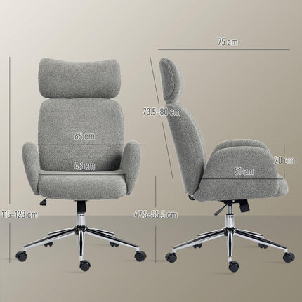 Office Chair with Adjustable Headrest, Spring Pack, Curved Line, Boucle Fabric - Charcoal Grey