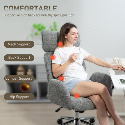 Office Chair with Adjustable Headrest, Spring Pack, Curved Line, Boucle Fabric - Charcoal Grey