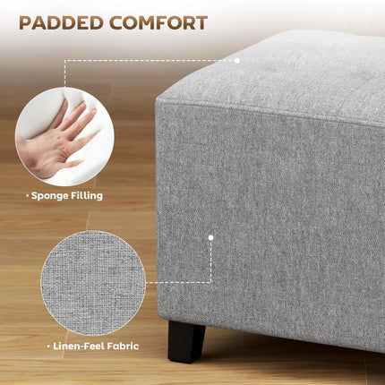 Square Footstool, Small Ottoman with Side Pocket, Linen Fabric Footrest Foot Stool with Rubber Wood Legs and Padded Seat for Living Room, Bedroom, Entryway, 35 x 35 x 35cm, Light Grey