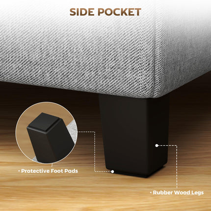 Square Footstool, Small Ottoman with Side Pocket, Linen Fabric Footrest Foot Stool with Rubber Wood Legs and Padded Seat for Living Room, Bedroom, Entryway, 35 x 35 x 35cm, Light Grey