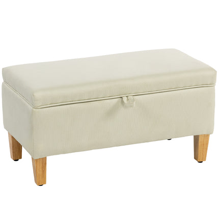 30L Linen Storage Ottoman Padded Footstool with Rubberwood Legs for Storage Box, Bed End, Shoe Bench, Seating, Beige