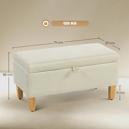 30L Linen Storage Ottoman Padded Footstool with Rubberwood Legs for Storage Box, Bed End, Shoe Bench, Seating, Beige