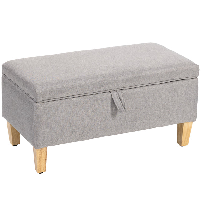 30L Linen Storage Ottoman Padded Footstool with Rubberwood Legs for Storage Box, Bed End, Shoe Bench, Seating, Light Grey