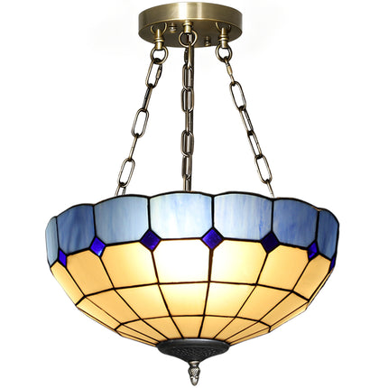 Tiffany Style Ceiling Light, Vintage Chandelier with 3 E27 Sockets, Semi Flush M