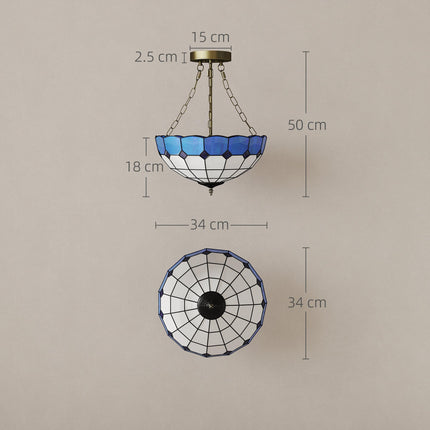 Tiffany Style Ceiling Light, Vintage Chandelier with 3 E27 Sockets, Semi Flush M