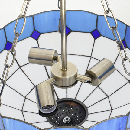 Tiffany Style Ceiling Light, Vintage Chandelier with 3 E27 Sockets, Semi Flush M