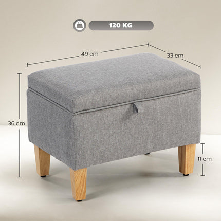 16L Linen Storage Ottoman Padded Footstool with Rubberwood Legs for Storage Box, Bed End, Shoe Bench, Seating, Light Grey