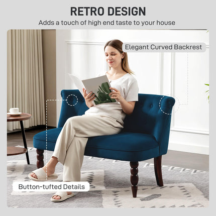 Velvet 2 Seater Sofa, Button Tufted Wingback Loveseat with Rubber Wood Legs for Living Room, Bedroom, Dark Blue