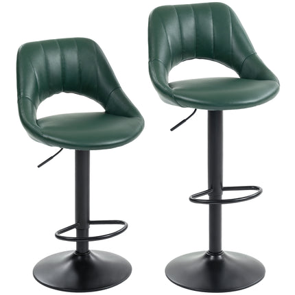 Set of Two Faux Leather Bar Stools - Dark Green
