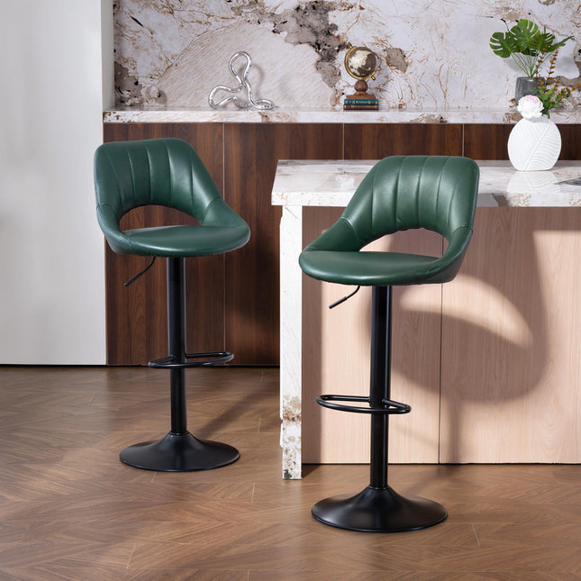 Set of Two Faux Leather Bar Stools - Dark Green