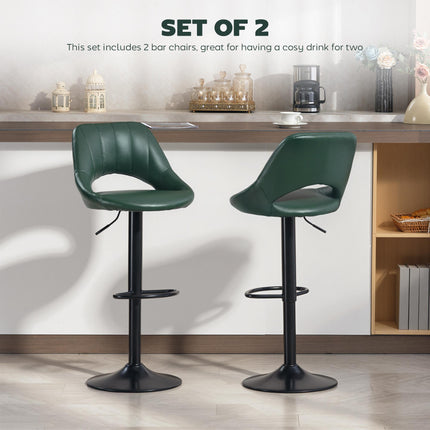 Set of Two Faux Leather Bar Stools - Dark Green