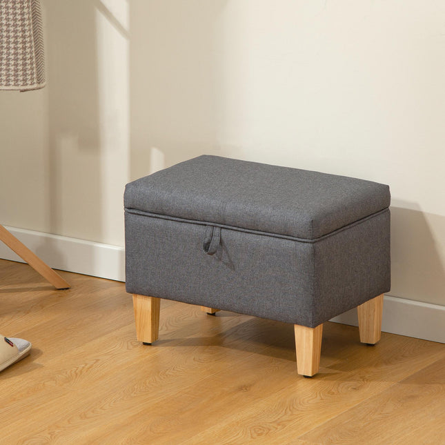 16L Linen Storage Ottoman Padded Footstool with Rubberwood Legs for Storage Box, Bed End, Shoe Bench, Seating, Charcoal Grey
