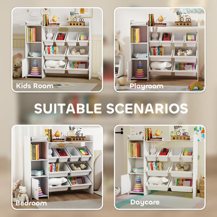 Toy Storage Unit with 8 Removable Bins, Storage Shelves, Cabinet, White