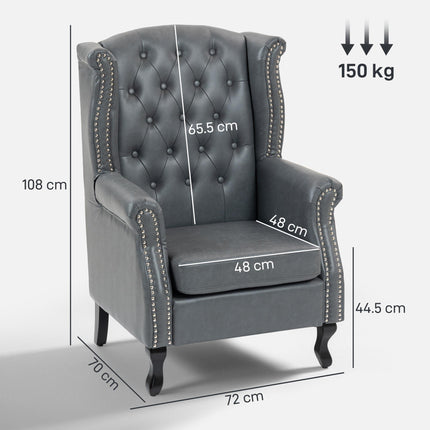 Wingback Accent Chair Tufted Chesterfield-style Armchair with Nail Head Trim for Living Room Bedroom Grey