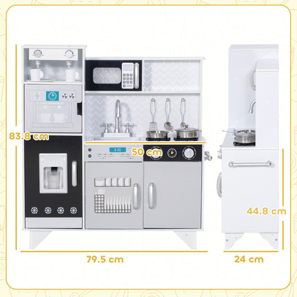 Kids Play Kitchen with Sound, Ice/Coffee Maker, Utensils, Microwave, Stainless Steel Utensils, for 3-6 Years