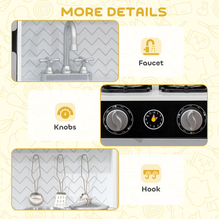 Kids Play Kitchen with Sound, Ice/Coffee Maker, Utensils, Microwave, Stainless Steel Utensils, for 3-6 Years