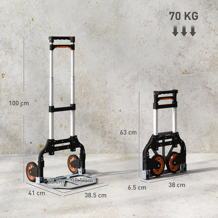 Folding Sack Truck, 70kg Lightweight Hand Truck with Wheels, Foldable Trolley Ca