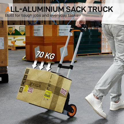 Folding Sack Truck, 70kg Lightweight Hand Truck with Wheels, Foldable Trolley Ca
