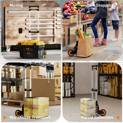 Folding Sack Truck, 70kg Lightweight Hand Truck with Wheels, Foldable Trolley Ca