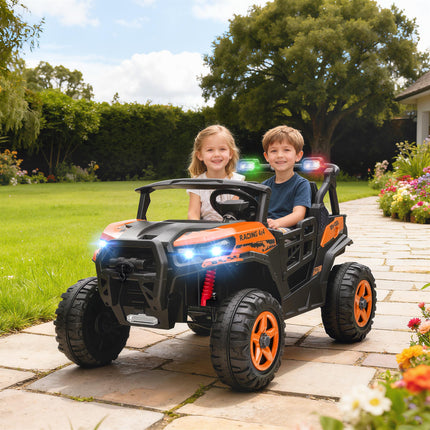 AIYAPLAY 24V Electric Ride on Car, 2-Seater Electric Car for Kids with Remote, Bluetooth, Soft Start, Suspension Spring, Orange