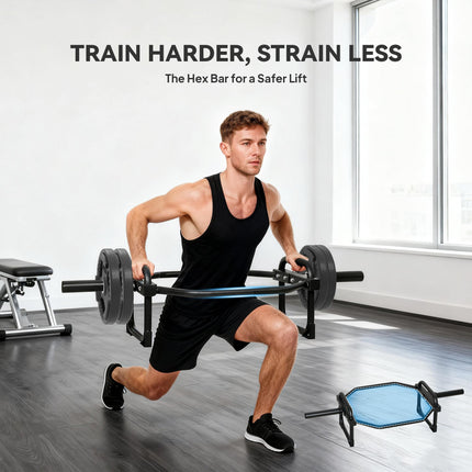 Olympic Trap Bar, 2" Hex Barbell Bar with 300kg Capacity for Deadlifts, Shrugs,
