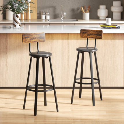 Set of Two Industrial-Style Bar Stools - Brown/Black