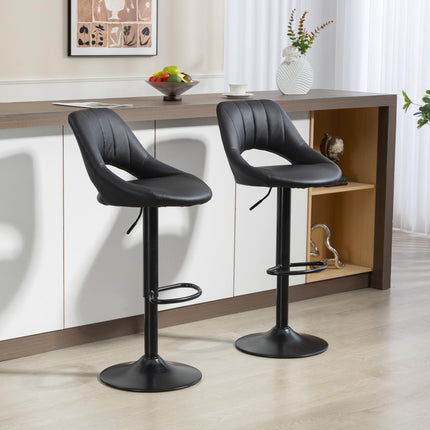 Set of Two Faux Leather Bar Stools - Black
