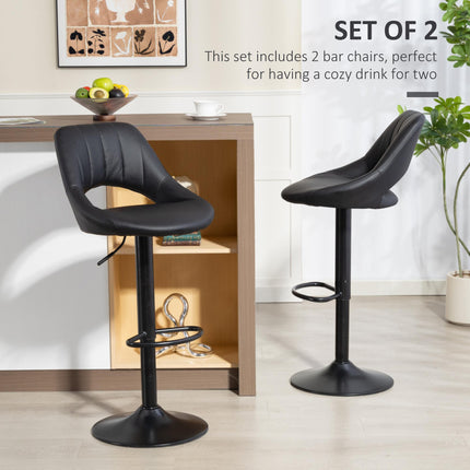 Set of Two Faux Leather Bar Stools - Black