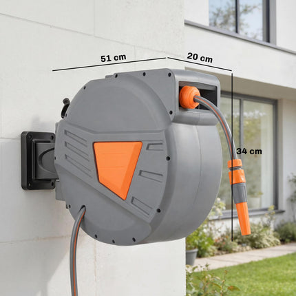Retractable Hose Reel Wall Mounted, 20+1.6m Garden Hose Pipe Reel with Auto Retraction, Self-Locking, Orange