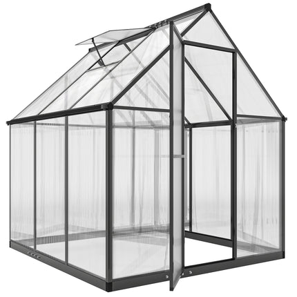 Polycarbonate Greenhouse with Swing Door and Adjustable Window, Walk-in Greenhouse with Rain Gutter, 5.5 x 6ft, Black
