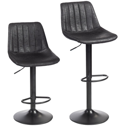 Set of 2 Leathaire Tub Bar Stools - Black