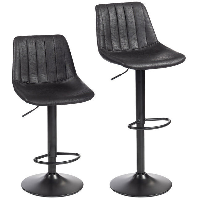 Set of 2 Leathaire Tub Bar Stools - Black
