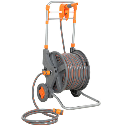 Hose Reel Cart with Wheels, 45+2m Garden Hose Reel with 2 Patterns Nozzle, Fauce